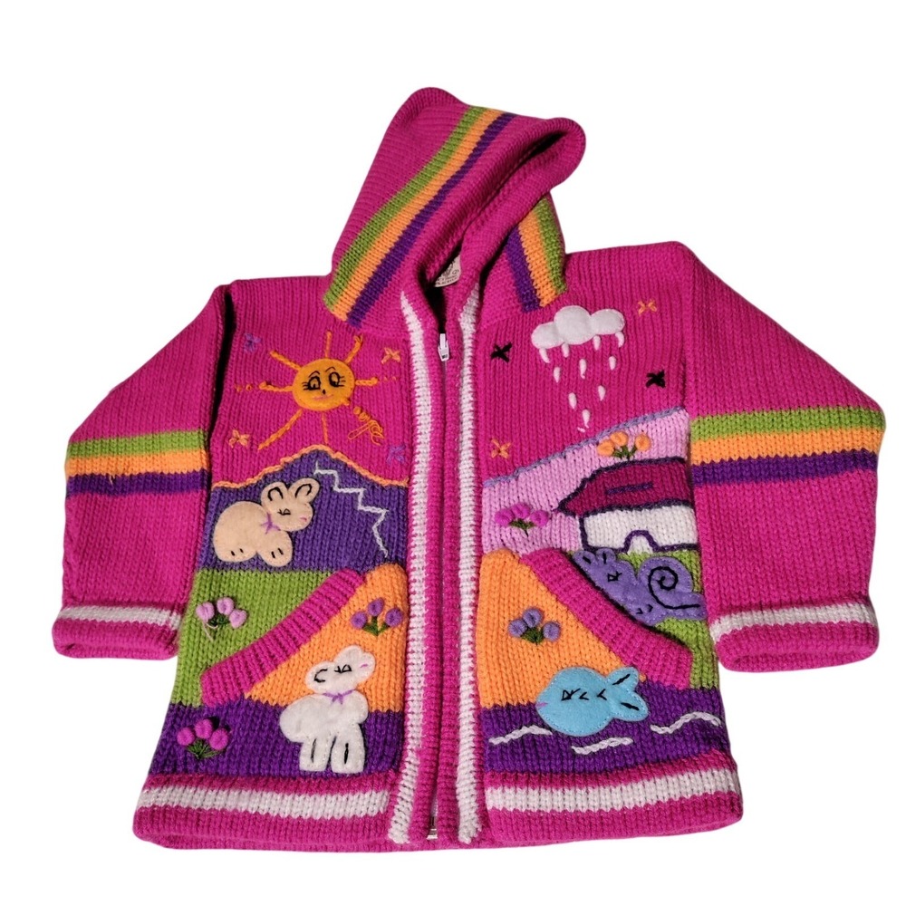 Lucy Iburg Peruvian Sweater Sz 2 Full Zip Multicolor - For Repair